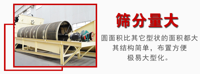 滾筒篩篩分產(chǎn)量大，產(chǎn)量可達200噸/時